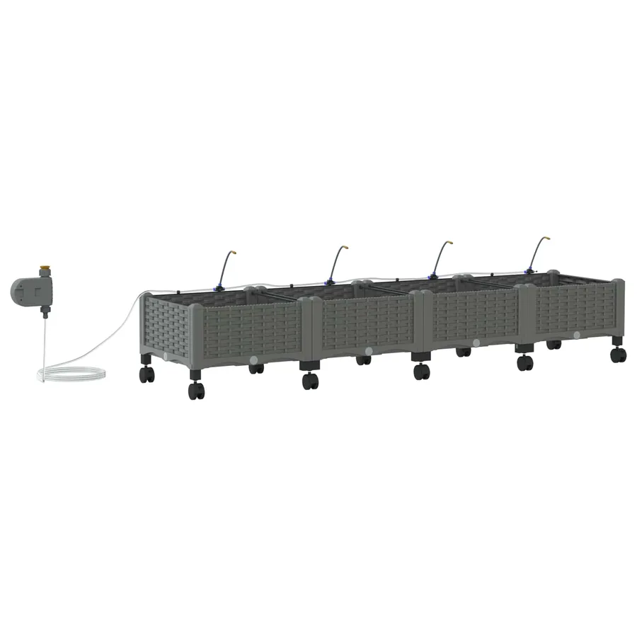 Porte-plante de jardin avec irrigation et roues 4 pc Gris clair - 4