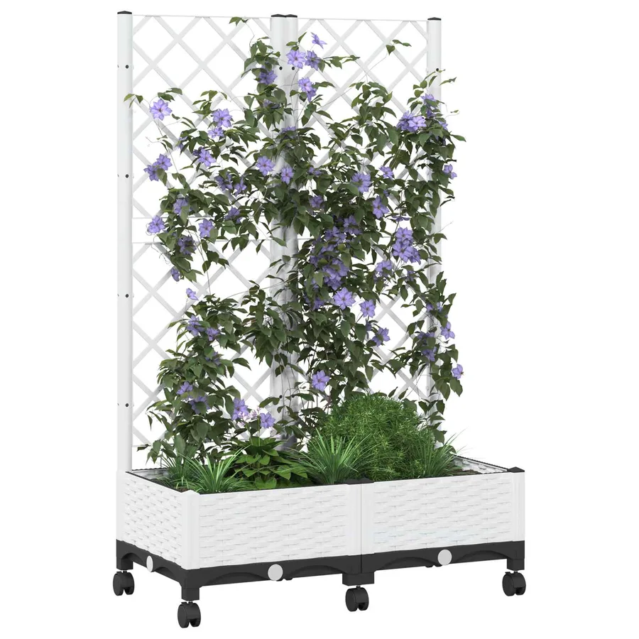 Bac de jardin avec treillis et roues Blanc 80 x 40 x 131,5 cm - 3