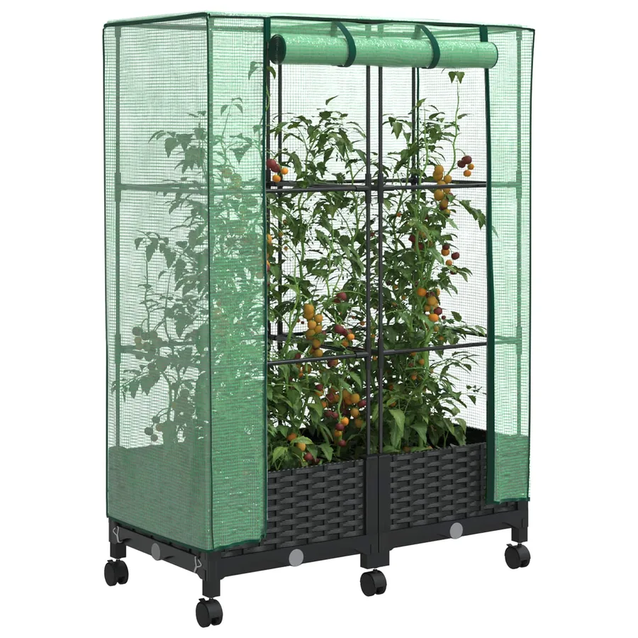 Jardinière de jardin avec couverture de serre et roues 2 pc PP - 3