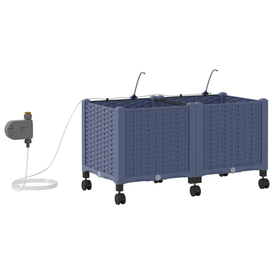 Porte-plante de jardin avec irrigation et roues 2 pc Gris PP - 4