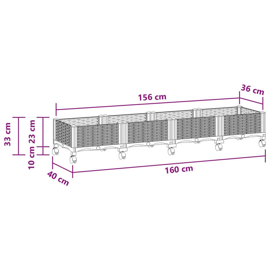 Jardinière avec Roues Gris clair 160 x 40 x 33 cm PP - 8