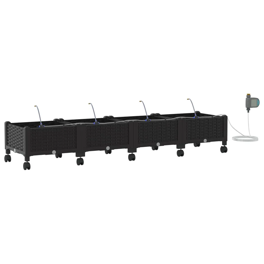 Porte-plante de jardin avec irrigation et roues 4 pc Noir PP - 2