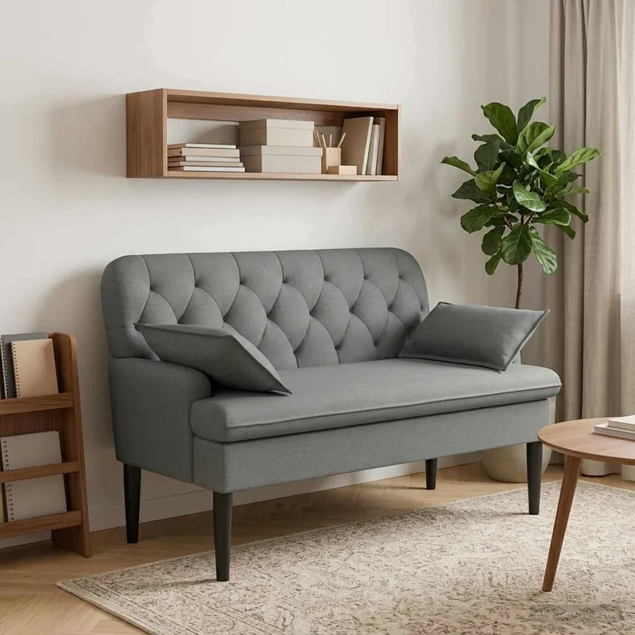 Canapé love seat avec capitonnage en boutons Gris foncé Tissu