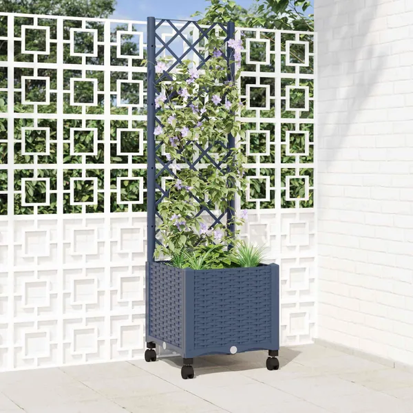Bac de jardin avec treillis et roues Gris Bleu 40 x 40 x 146 cm