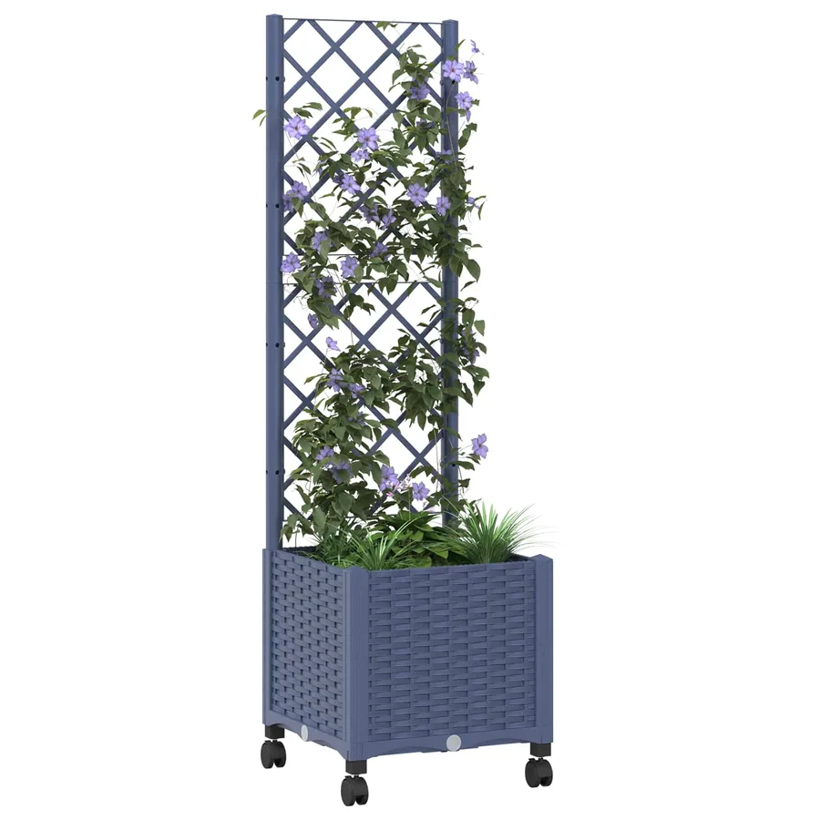 Bac de jardin avec treillis et roues Gris Bleu 40 x 40 x 146 cm - 3