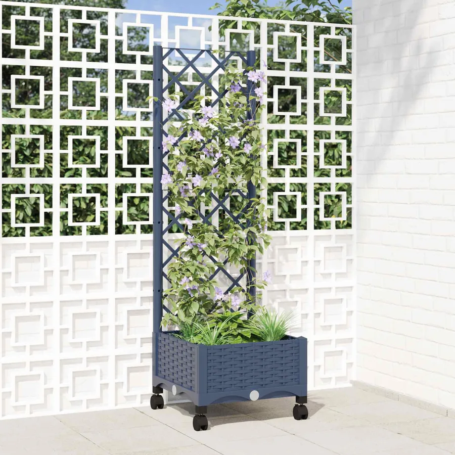 Bac de jardin avec treillis et roues Gris Bleu PP