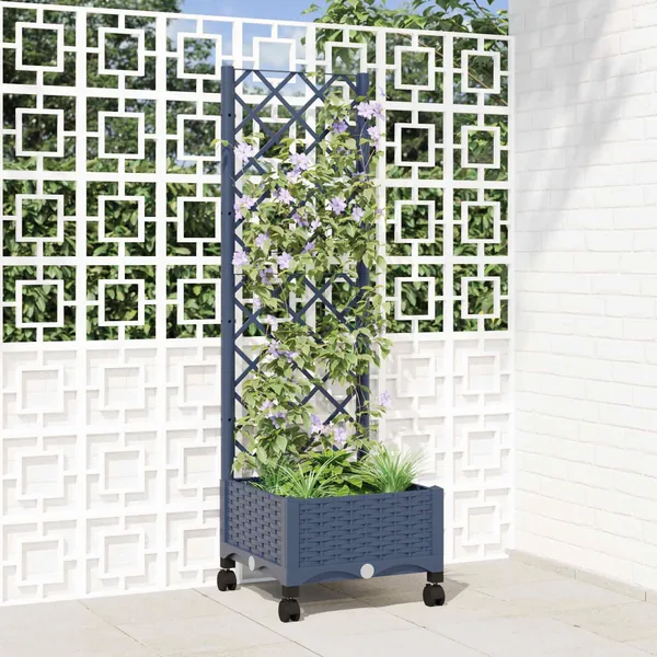 Bac de jardin avec treillis et roues Gris Bleu PP