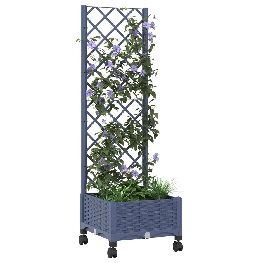 Bac de jardin avec treillis et roues Gris Bleu PP - 3