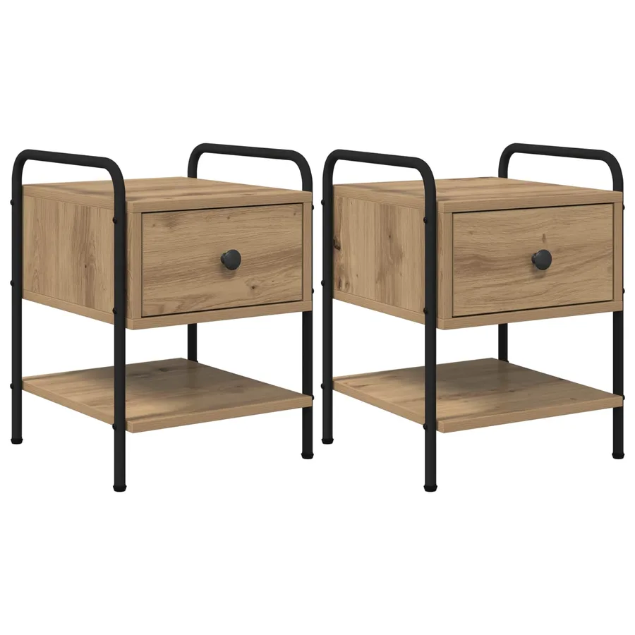 Table de chevet 2 pc Chêne artisanal Bois d'ingénierie - 2
