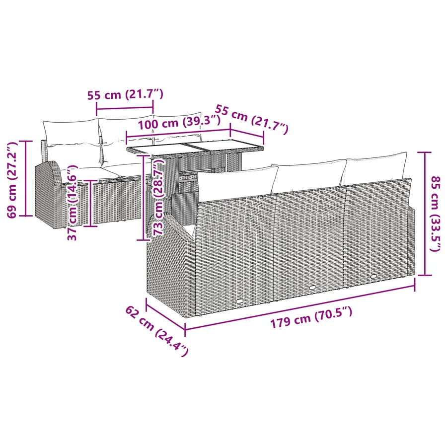 Ensemble de canapé de jardin 7 pcs Noir Poly Rattan - 13