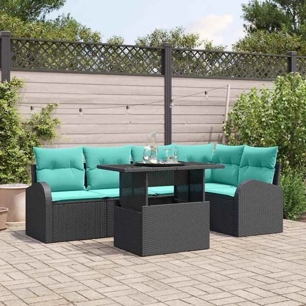 Ensemble de canapé de jardin avec coussin 6 pcs Noir Poly rotin