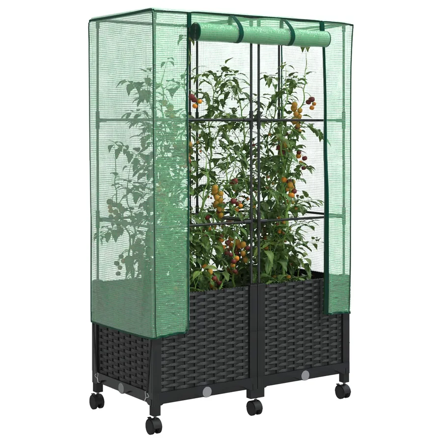 Jardinière de jardin avec couverture de serre et roues 2 pc PP - 3