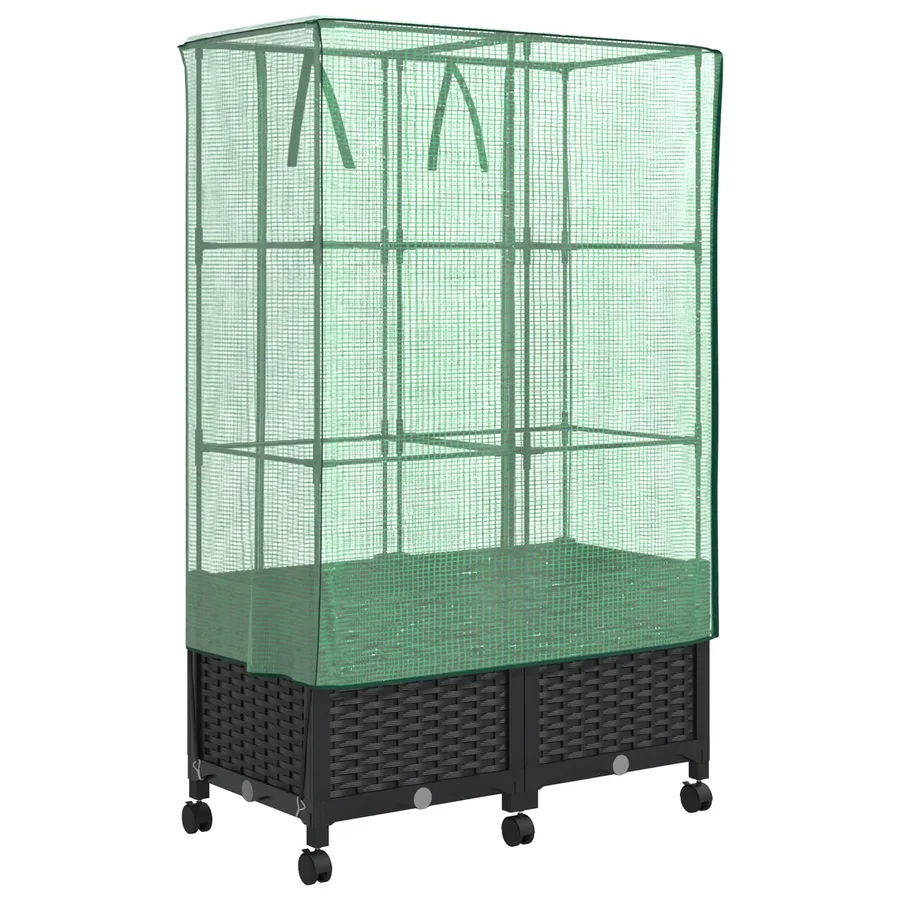 Jardinière de jardin avec couverture de serre et roues 2 pc PP - 4