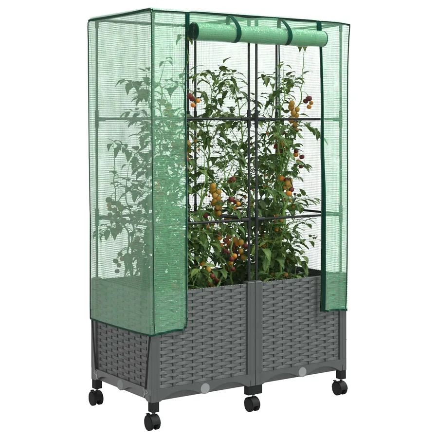Jardinière de jardin avec couverture de serre et roues 2 pc PP - 3