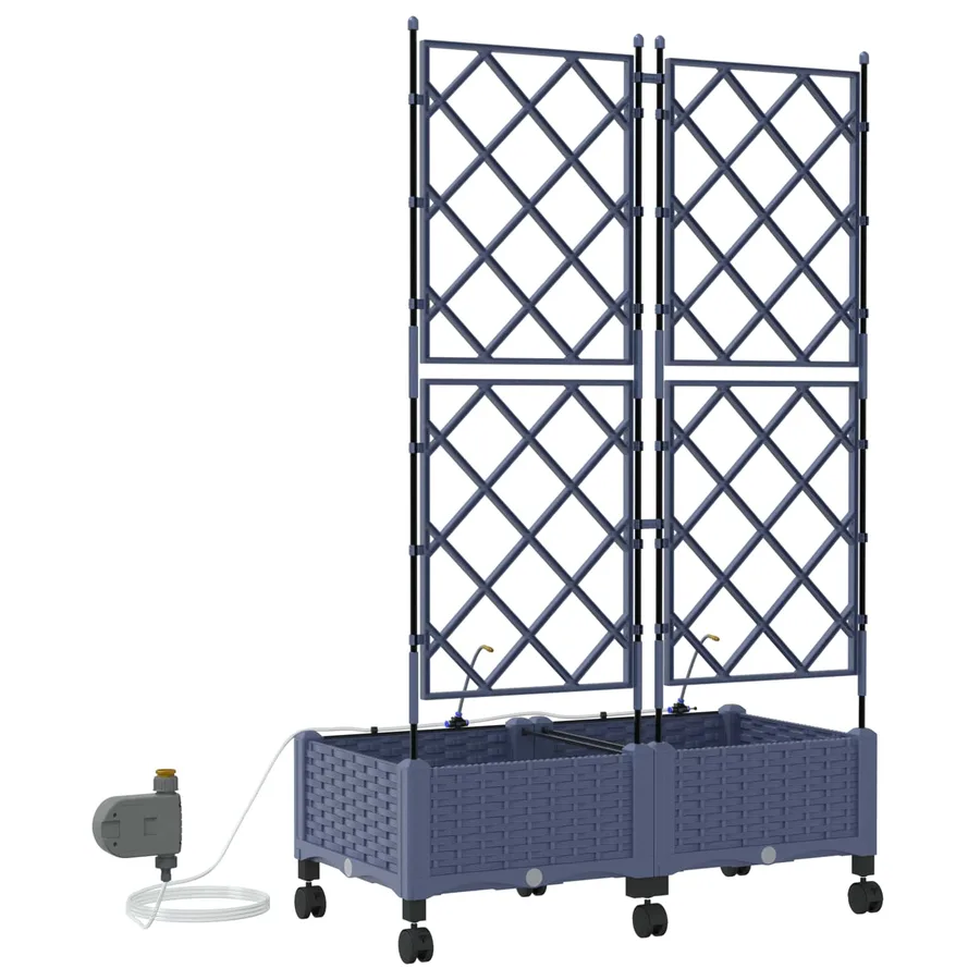Porte-plante de jardin avec irrigation et roues 2 pc Gris PP - 4