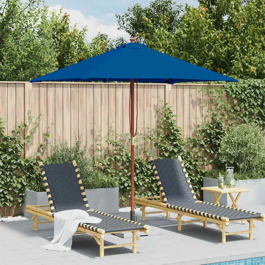 Parasol de jardin avec mât en bois bleu 150x200 cm