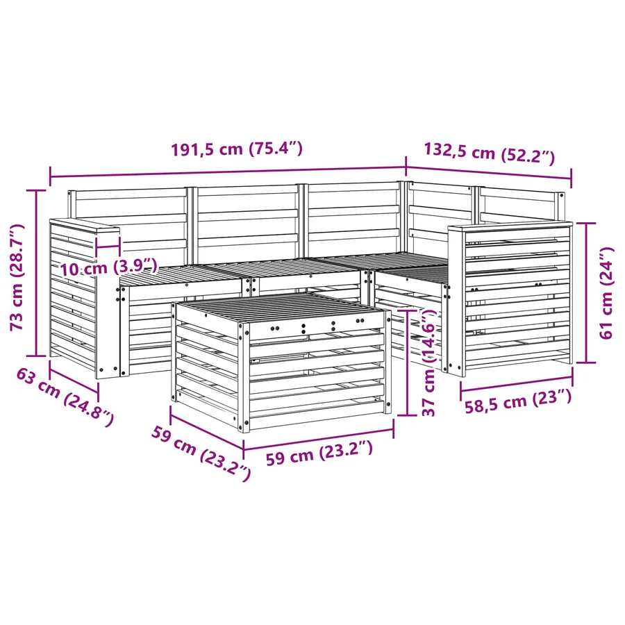 Ensemble de canapés d'extérieur 5 pcs Blanc 59 x 59 x 37 cm - 8