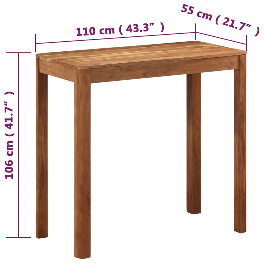 Table de bar bois massif d'acacia et finition miel 110x55x106cm - 8