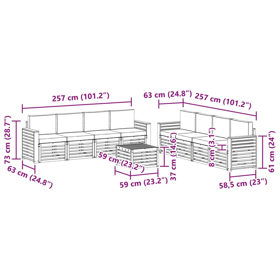 Ensembles de canapés 9 pcs Blanc et Beige 59 x 59 x 37 cm - 7