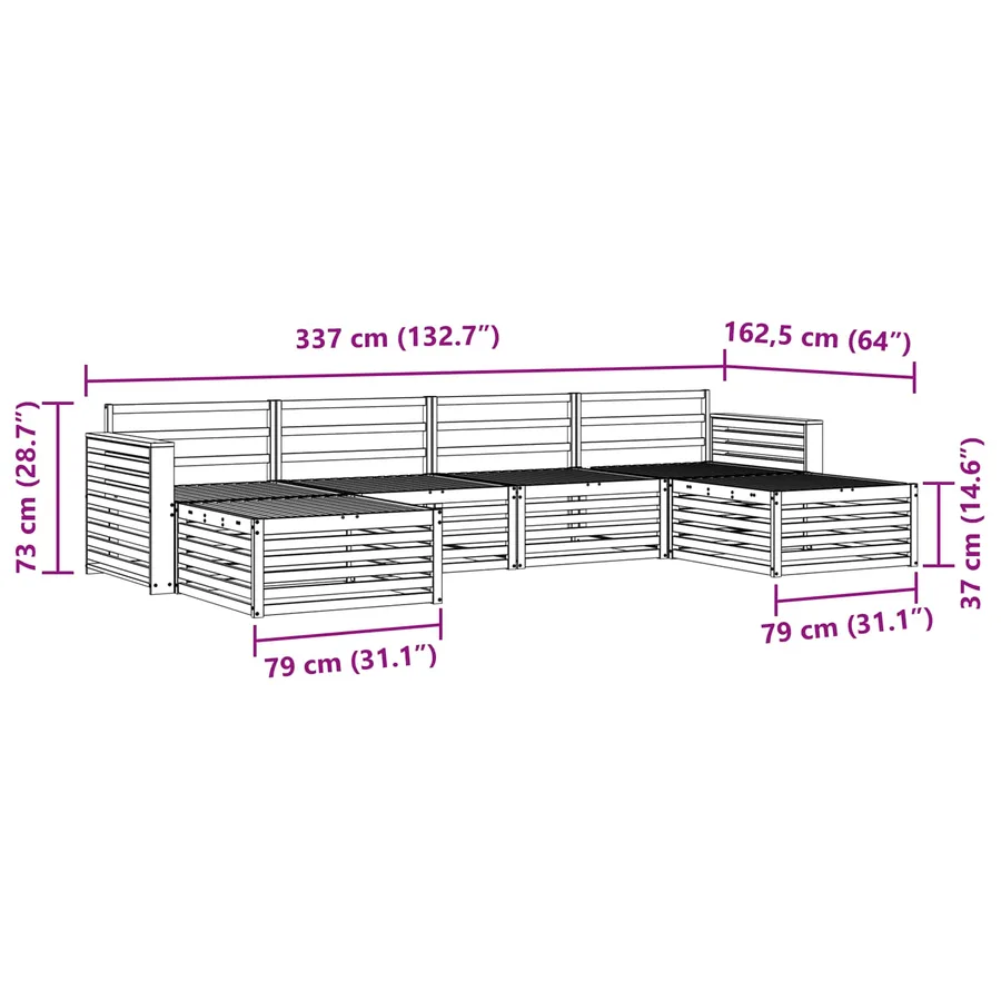 Ensemble de canapés d'extérieur 6 pc Blanc Bois d'Acacia Massif - 7