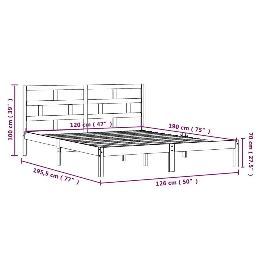 Cadre de lit sans matelas bois massif - 9