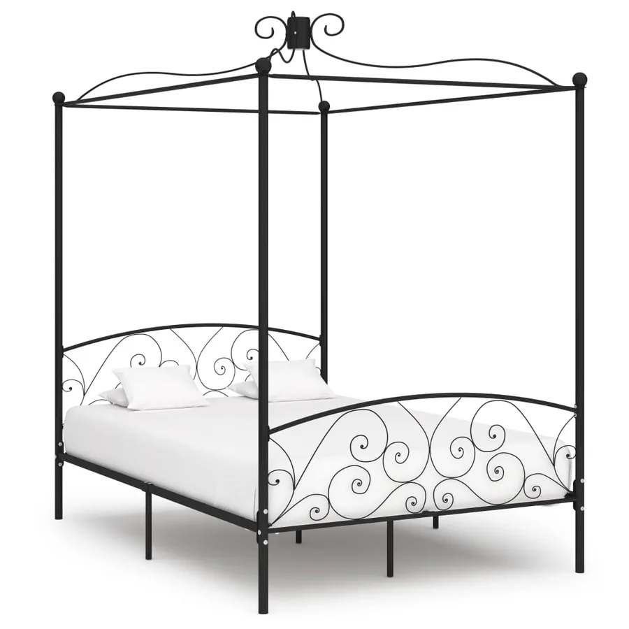 Cadre de lit à baldaquin sans matelas noir métal 120x200 cm