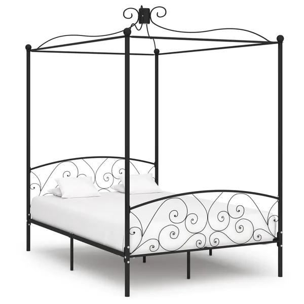 Cadre de lit à baldaquin sans matelas noir métal 120x200 cm