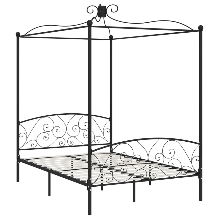 Cadre de lit à baldaquin sans matelas noir métal 120x200 cm - 2