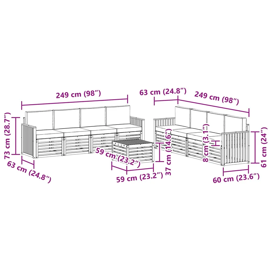 Ensembles de canapés 9 pcs Blanc et gris clair 59 x 59 x 37 cm - 7