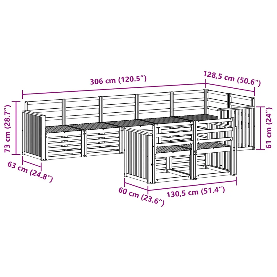 Ensemble de canapés d'extérieur 8 pcs Blanc 306 x 128,5 x 73 cm - 7