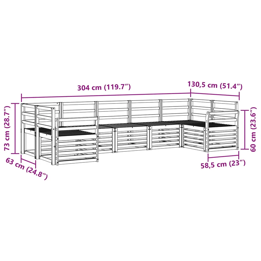 Ensemble de canapés d'extérieur 7 pcs Blanc 304 x 130,5 x 73 cm - 6