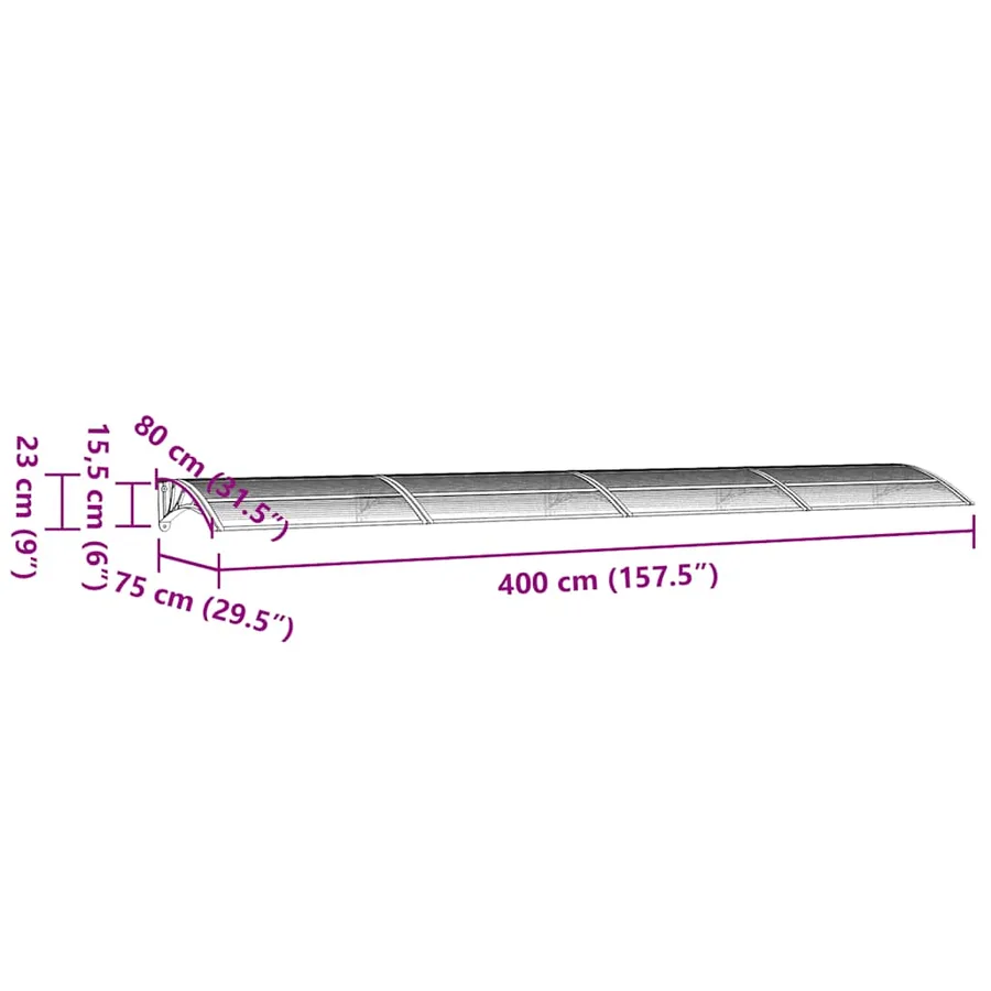 Auvent de porte Gris et transparent 400x75 cm Polycarbonate - 7
