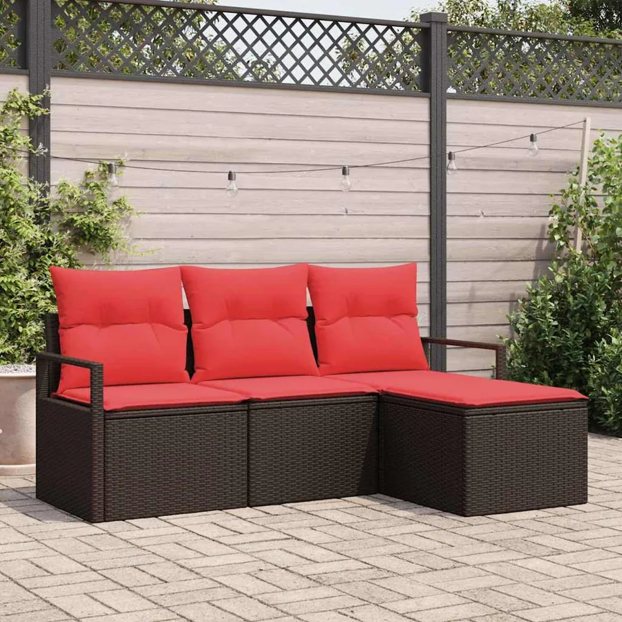 Ensemble de Canapés 4 pcs Marron et rouge polyrotin
