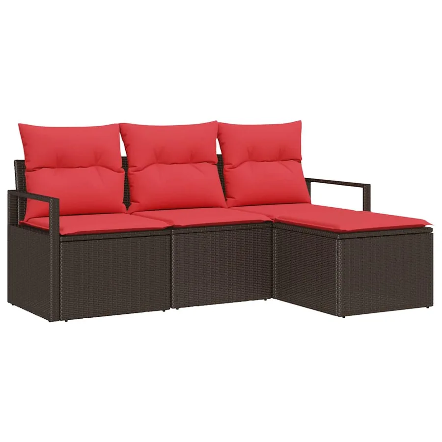 Ensemble de Canapés 4 pcs Marron et rouge polyrotin - 2