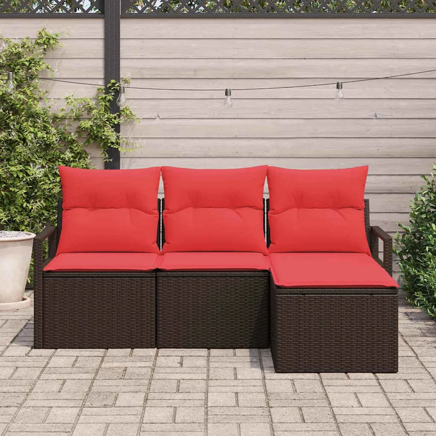 Ensemble de Canapés 4 pcs Marron et rouge polyrotin - 3