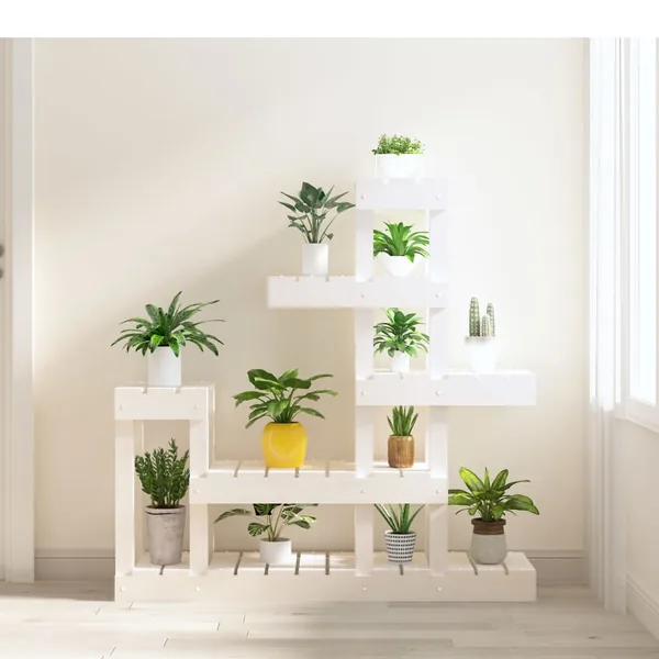 Support à plantes Blanc 92x25x97 cm Bois massif de pin