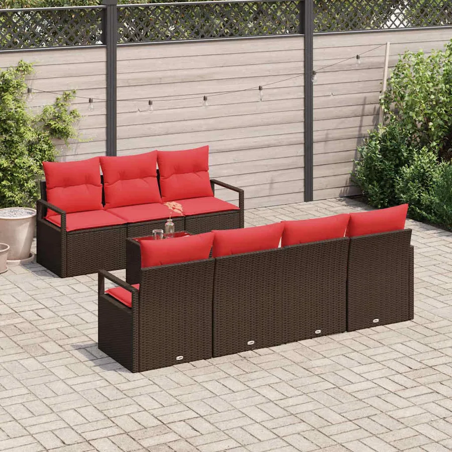 Ensemble de canapé de jardin 8 pcs Beige et Rouge polyrotin - 3