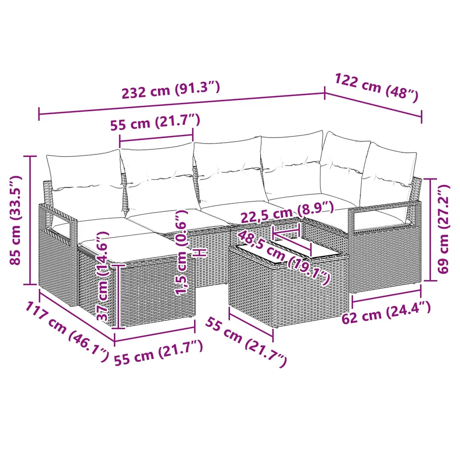 Ensemble de Canapés 7 pcs Marron et rouge polyrotin - 15