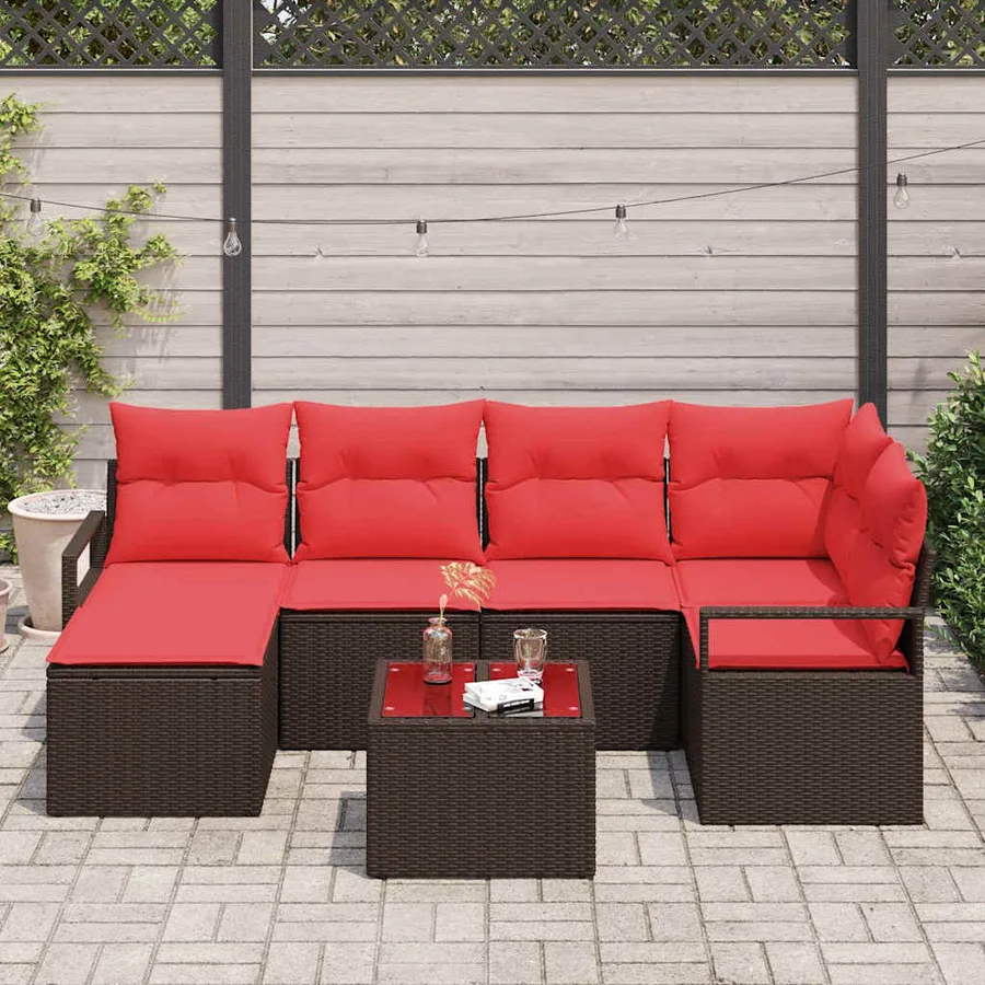 Ensemble de Canapés 7 pcs Marron et rouge polyrotin - 3