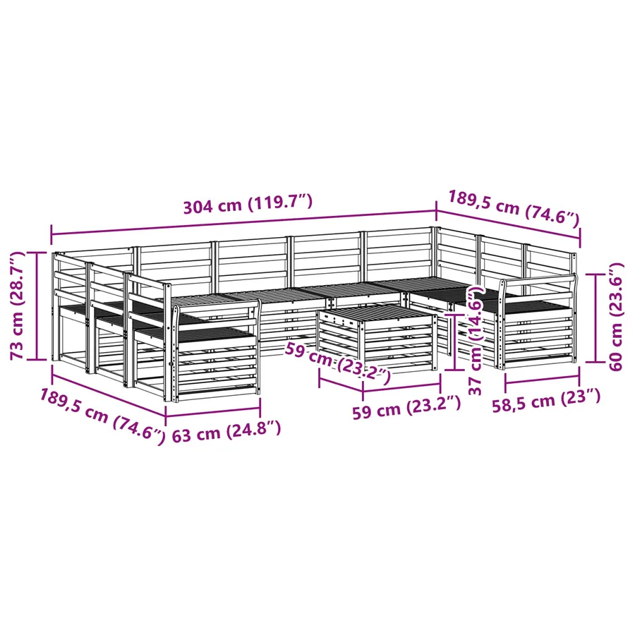Ensemble de canapés d'extérieur 10 pcs Blanc 59 x 59 x 37 cm - 8