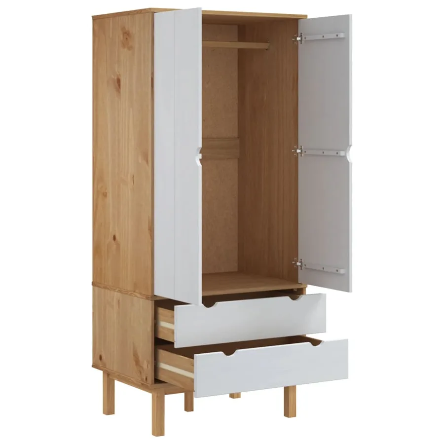 Garde-robe OTTA Marron et blanc 76,5x53x172 cm Bois massif pin - 4