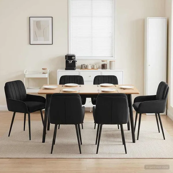 Chaises de salle à manger 6 pcs Velours Noir 59 x 59,5 x 90 cm