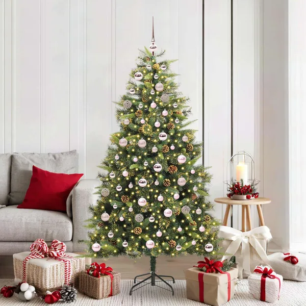 Sapin de Noël artificiel avec branches pliables et cônes 180 cm