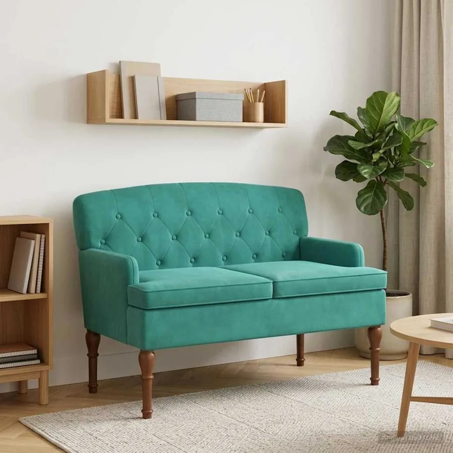 Canapé love seat avec capitonnage en boutons Turquoise Velours