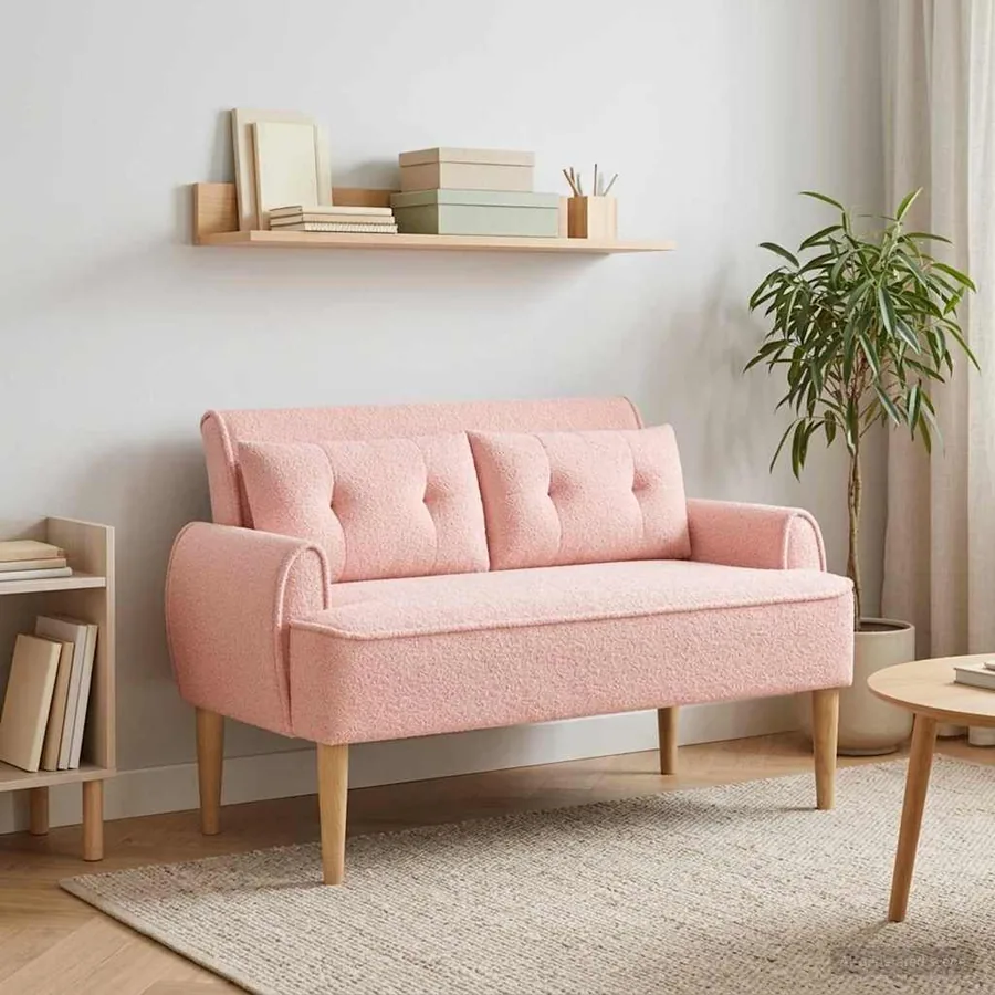 Canapé love seat avec capitonnage en boutons Rose Bouclé