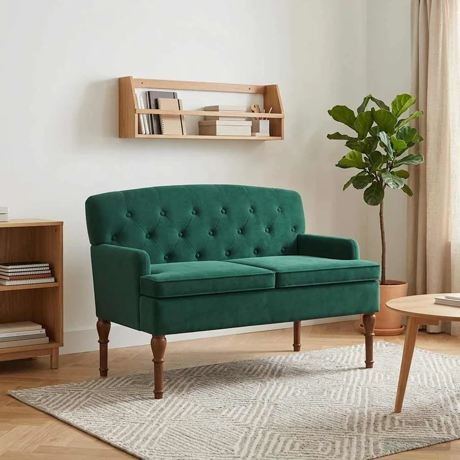 Canapé love seat avec capitonnage en boutons Vert foncé Velours