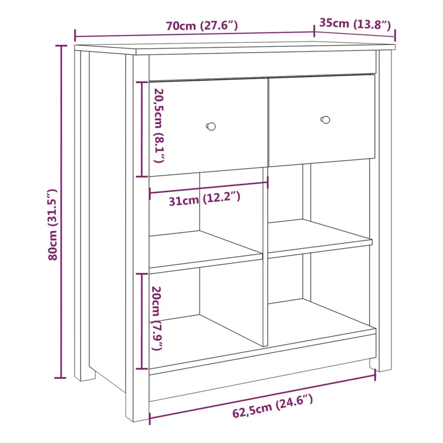 Buffet Marron miel 70x35x80 cm Bois massif de pin - 9