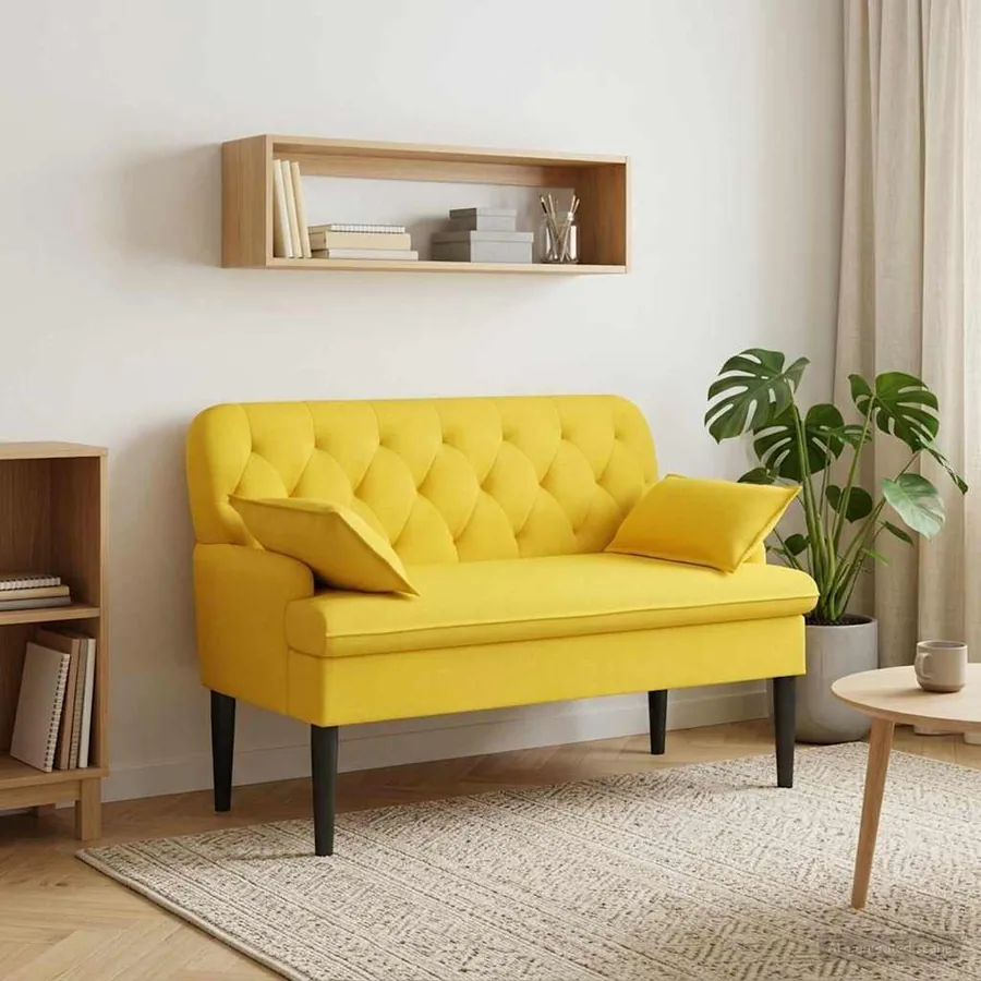 Canapé love seat avec capitonnage en boutons Jaune clair Tissu