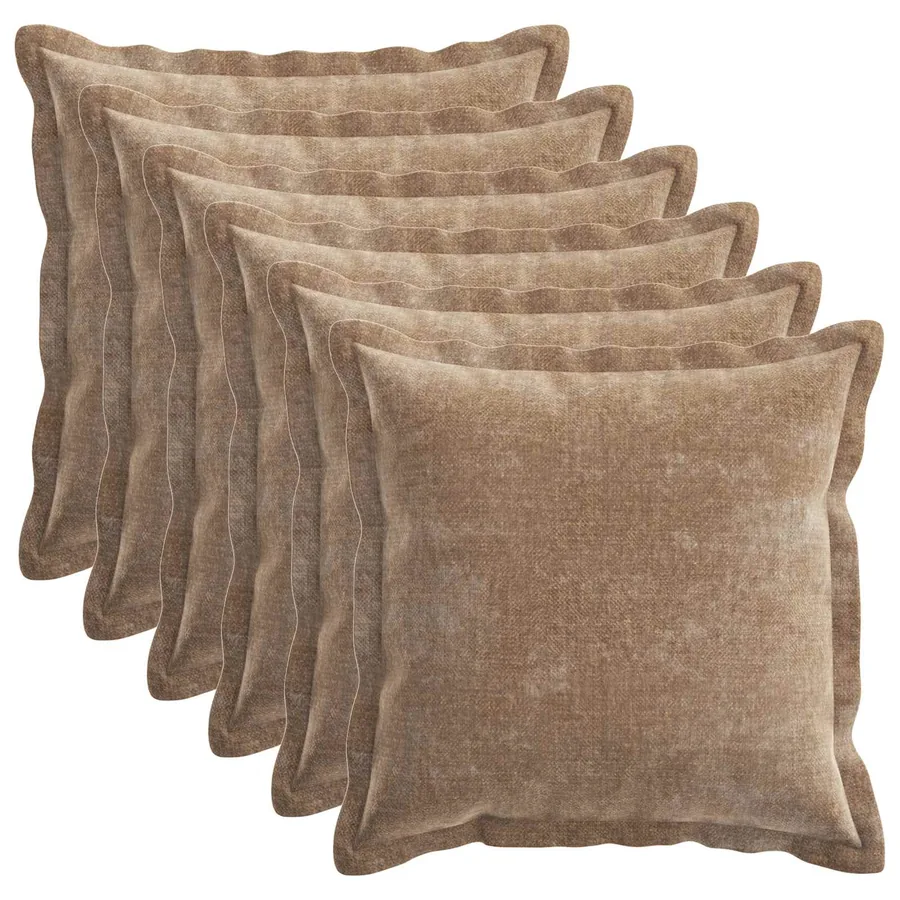 Housse de coussin 6 pcs HOUTEN Marron 30 x 30 cm Tissu Chenille
