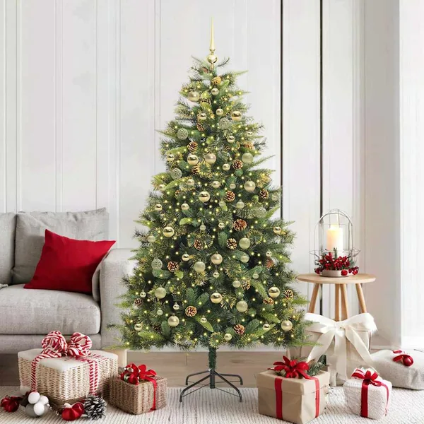 Sapin de Noël artificiel avec branches pliables et cônes 180 cm